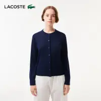 在飛比找momo購物網優惠-【LACOSTE】母親節首選女裝-圓領開襟長袖羊毛衫(海軍藍