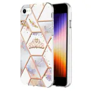 For Apple iPhone SE 2022 /2020 /7 /8 Case Hard back Marble Pattern Slim Design Enhanced Camera and Screen Protection Girls and Women Cover (Crown)