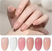 GAOY 6 Colors Rubber Base Gel Set, Jelly Builder Base Nail Gel Nude Sheer White Pink, 2-in-1 Soak Off Base Gel Nail Strengthener, Blush Jelly