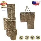 Elegant 15" Wicker Stair Storage Basket with Handles - Rustic Light Brown