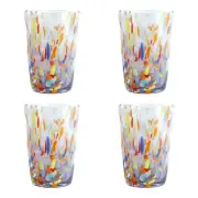 Set of Four 4 Murano Glass Drinking Tumbler Lilac Multi Handmade Millefiori