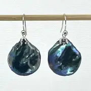 14kt White Gold Fishhook Cups Baroque Coin Pearl Dangle Earrings