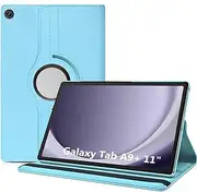[Reelau] Rotating Case for Galaxy Tab A9+ / 9 Plus 11 inch 2023 (Model SM-X210 /X215/ X216B), PU Leather Case Compatible with Samsung Tab A9 Plus 11.0" [Standing] [Auto Wake Up/Sleep] (Sky Blue)