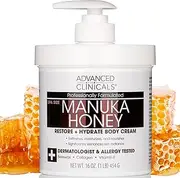 Advanced Clinicals Manuka Honey Cream For Extremely Dry, Ageing Skin For Face, Neck, Hands, And Body. Spa Size 454g (16 Oz)