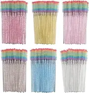 300PCS Disposable Mascara Wands Spoolie Brush Crystal Eyebrow Brushes Eyelash Extension Applicator Makeup Kits.myaokue-up (Rainbow Heads 6 Color Mix)