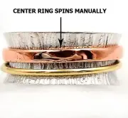 Three Tone Meditation Spinner 925 Solid Sterling Silver Band Ring Sz 8