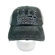Simply Southern Hat Cap Womens Adjustable Gray Distressed Lake Weekend Ponytail