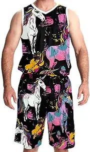 [KQNZT] Basketball Jersey and Shorts, Custom Basketball Jersey, Men's Basketball Jersey, Unicorn Cartoon Purple Pink Flower