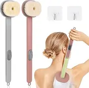 Ainiv 2 Pack Back Scrubber for Shower, Long Handled Shower Brush with Soap Dispenser, Exfoliating Body Scrubber for Wet or Dry Brushing, Shower Brush with Soft Bristles（Grey & Pink）