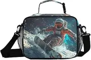 Astronaut Spacesuit Snowboard Insulated Lunch Box for Women Men - Ideal for Work, Picnics - Includes Adjustable Shoulder Strap