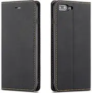 QLTYPRI for iPhone 7 Plus 8 Plus Case, Premium PU Leather Cover TPU Bumper with Card Holder Kickstand Hidden Magnetic Adsorption Shockproof Flip Wallet Case for iPhone 7 Plus 8 Plus - Black