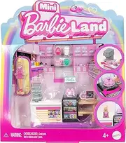 Barbie Mini BarbieLand Collectible Bakery Playset with 1.5-Inch Doll, Coffee Maker Station, Pastry Display and Seating Area for Storytelling Play
