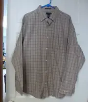 :) NWT Knightsbridge cotton plaid XL shirt-long sleeves-button down -tan
