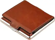 [Lorxilar] Cigarette Case Leather, Metal Cigarette Box for 20 Cigarettes, Place Card Or Cash,One Size,Brown