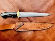Custom Handmade D2 Steel Bowie Knife Buffalo Horn Handle with Leather Sheath