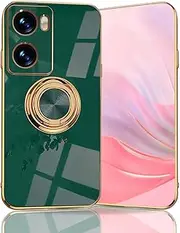 [BORYA] Shockproof Case for OPPO A57 4G/OPPO A57s, Ultra Thin Soft Premium TPU Bumper Silky Silicone Cover with Elegant Electroplating Penh 360°Ring Kickstand, Dark Green