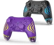 DYONDER 2 Pack Wireless Controller For Switch Pro Switch/Switch Lite/Switch OLED, Replacement Gamepad for PC/iOS/Android with Hall Effect Joysticks/RGB/Programmable/Motion Control/Vibration/Turbo/Wake up/Screenshot(Black&Purple)
