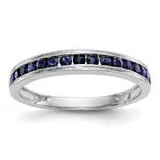 Solid 14k White Gold Blue Simulated Sapphire Band