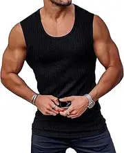 [VgueElegc] Men's Crewneck Ribbed Knit Tank Top Men Men Crewneck Ribbing Sleeveless Shirt Ribbed Knit Tank Tops for Men