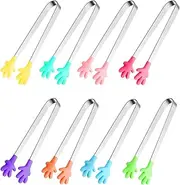 Sunenlyst 8PCS Silicone Mini Tongs, 5Inch Hand Shape Food Tongs, Colourful Small Kids Tongs for Serving Food, Ice Cube, fruits, Sugar, Barbecue by (Palm sharp)