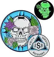 Luxiys Noctilucent Awakening Coin | Recovery Sobriety Coin | AA Coins One Day at A Time Serenity Token AA Chip Medallion with Coin Capsule; Clean Alcoholics Anonymous Gifts for Men Women (Blue)