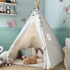 Large Teepee Tent Kids Cotton Canvas Pretend Play House Boy Girls Wigwam White