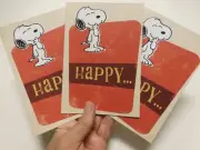 3 Cards DaySpring Happy Birthday Peanuts Snoopy Happy Happier Happiest FUN