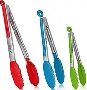 Silicone Tongs for Cooking - Heat Resistant kitchen tongs for Salad,Cooking, Grilling,Stainless Steel and BPA Free Silicone Tips set of 3 (7" 9" and 12 inch)