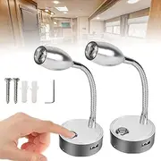 12V LED Spot Reading Light Dimmable Knob Switch Wall Mount LED Lamp With USB Port LED Bedside Lamp for Caravan Boat Camper Motorhome (2PCS)