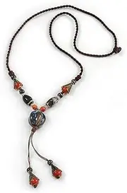 [Avalaya] Long Multicoloured Ceramic Bead Tassel Necklace with Silk Cotton Cord - 80cm L/ 10cm Tassel, One Size, Ceramic