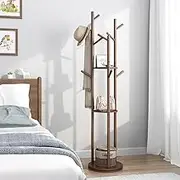 Rotatable Coat Rack, Floor Standing Household Shelf, Solid Wood Frame Standing Coat Rack, Living Room Entrance Bedroom Riser Hanging Rack, Walnut Color