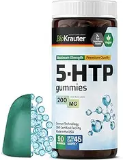 MauWe Herbs 5 HTP Gummies - Melatonin and Serotonin Booster - 5-HTP 200mg for Calm and Mood Support Supplement with Calcium, 90 Vegan Chews, Blueberry Flavor