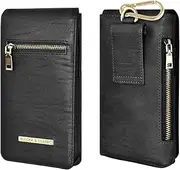 PULOKA Universal Holster - Rugged PU Leather Pouch - Dual Cell Phone Pouch for Men Belt - Carry Two Phone Upto 6.5 inch & Cash Card ID Proof & Accessories - Perfect for Travel, Hiking, Working– Black