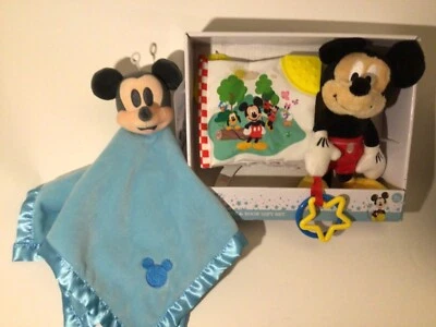 Disney Baby Mickey Mouse Plush Blankee Blue Security Blanket Stroller Toy & Book