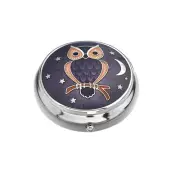 Pill Box Silver Plated Owl Moon and Stars Purple Brand New and Boxed