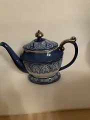 Vintage Bombay 8 inch Blue and White with Silver Platinum Trim Teapot