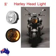 8'' Motorcycle Turn Signal Headlight Projector Yellow LED For Harley Bobber Dyna