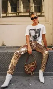 $385 Milly Runway High Waist Gold Sequin Skinny Pants Size 0