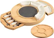 Cheese Board, Round Charcuterie Boards in Wood, Built-in Drawer Serving Tray, Food Container for Kitchen Home Yard Housewarming Gathering Event
