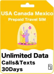 USA, Canada & Mexico Prepaid Travel SIM Card - Unlimited Data/Calls/Texts for 30