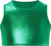 [Jugaoge] Kids Girls Metallic Sleeveless Vest Dance Shirts Shiny Crop Tops Sports Hip Hop Team Competition Costumes