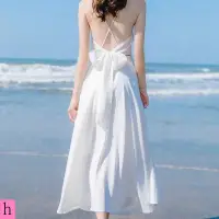 在飛比找蝦皮商城精選優惠-小仙女吊帶洋裝沙灘裙白色洋裝甜美裙子女夏季長裙仙女裙吊帶露背