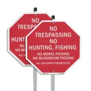 No Trespassing No Hunting, Fishin Octagon Sign With Stake Weather Resistant