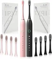 HUBAKO Rechargeable Electric Toothbrush with 8 Brush Heads-Pink&Black
