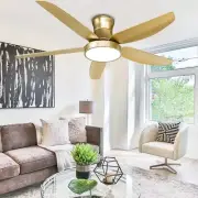 52" Gold Ceiling Fan with Lights Remote Control, Modern Led Low Profile Fan, ...