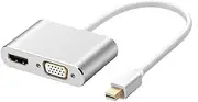 Mini DisplayPort to HDMI VGA Adapter, Multi-Function Displayport Mini DP to HDMI VGA 1080P Male to Female 2-in-1 Adapter Converter Cable
