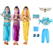 Girls Kids Belly Dance Costume Sequins Halter Top Harem Pants Outfit 6 Pcs Set