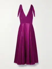 [La Ligne] La Ligne - Charlotte Tie-detailed Silk-chiffon And Satin Midi Dress - Plum - small small Purple