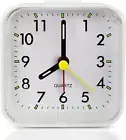 Small White Kids Desk Alarm Clock, Analog Travel Battery Operated Clock,Quieter
