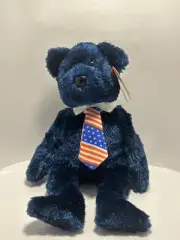 TY Beanie Baby Pops bear Plush Father Gift Dad birthday Teddy Bear USA Flag Tie